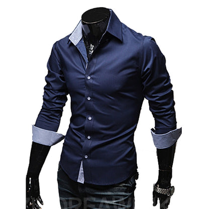 maoxiangshop Mens Casual Shirts Single Breasted Mens Slim Fit Dress Long Sleeve Shirts Soild Male Social Shirts Designer Chemise Homme