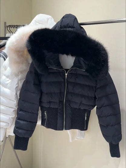 maoxiangshop  -  Winter Clothes Women Short Parkas Solid Fur Hooded Puffer Jacket Fashion Parkas Thicken Warm Female Cotton Padded Coat Outwear