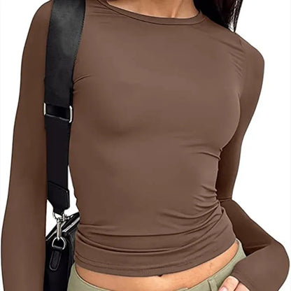 maoxiangshopWomen Casual Long Sleeve T-Shirts Spring Autumn Solid Slim Fit Pullovers Tees Shirts Female Streetwear Base Tees Tops