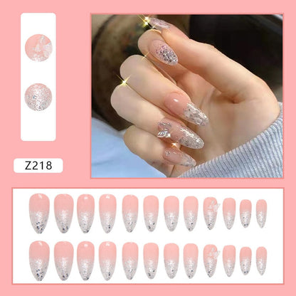 24pcs French Fake Nails Short Art Nail Tips Press Stick on False with Designs Full Cover Artificial Pink Wearable Clear Tips