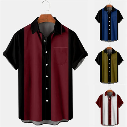 maoxiangshop Summer New Men's Pocket Short Sleeve Shirt Fashion Casual Solid Color Panel Lapel Beach High Quality Top Comfortable Soft Fabric