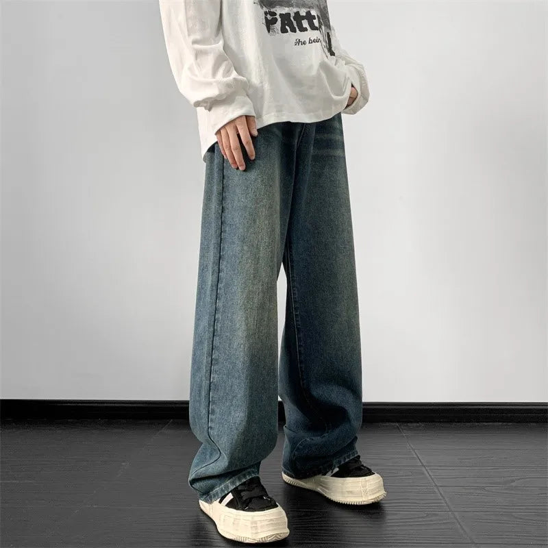 maoxiangshop Jeans men 2024 Spring Wide Leg Jeans Male Loose Straight Denim Pants Harajuku Vintage Blue Jean Trouser Streetwear Clothes
