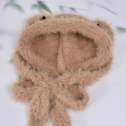 maoxiangshop  -  Winter Fur Hat Cat Women Ears Bow Knitted Beanies with Strap Outdoor Windproof Warm Thickened Bonnet Fashion Ear Protection Caps