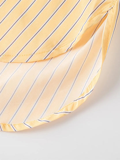 maoxiangshop  -  Yellow Striped Shirts For Women Autumn Loose Casual Long Sleeve Turndown Collar Blouses Female Simple Fashion Blouse 2024 New