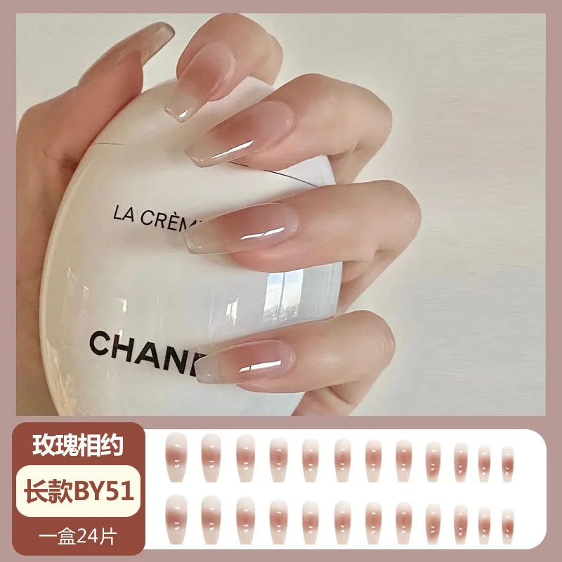 maoxiangshop 24pcs Wearable Pink Press On Fake Nails Tips With Glue false nails design Butterfly Lovely Girl false nails With Wearing Tools