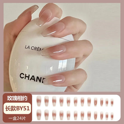 maoxiangshop 24pcs Wearable Pink Press On Fake Nails Tips With Glue false nails design Butterfly Lovely Girl false nails With Wearing Tools