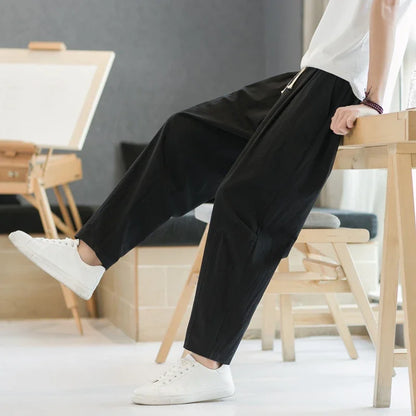 maoxiangshop 6 Colors Summer Men's Trousers Cotton Linen Fashion Thin Soft Casual Pants Breathable Loose Shorts Straight Pants Streetwear