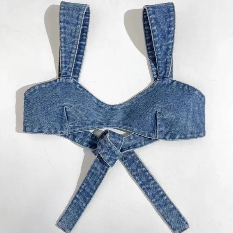 2024 Summer New Special Sexy Denim Tops Vest Strapless Shirts Cute Dress Up Versatile Super Short  Jean Tops