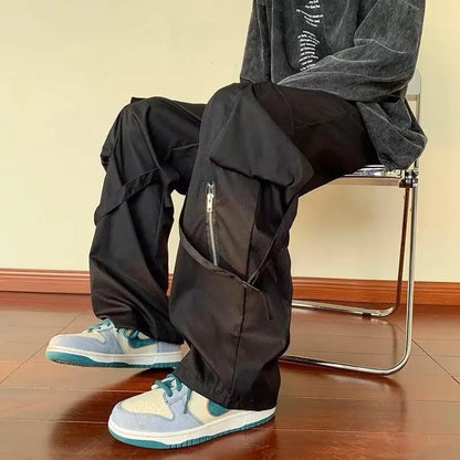 maoxiangshop Green Cargo Pants Men Oversize Zipper Black Cargo Trousers Male Streetwear Hip Hop Pocket Spring Loose Casual Workwear