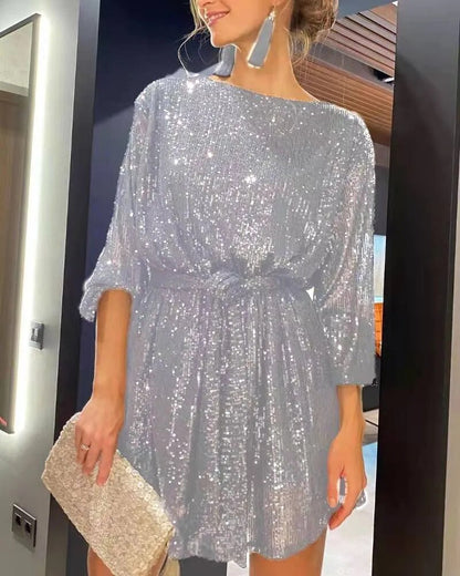 maoxiangshop New Women's Holiday Party Cocktail Party Sparkling Beaded Dress Fashion Temperament Elegant Sexy Sequined Evening Dress