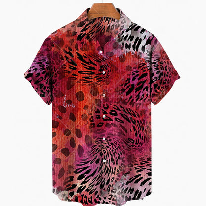 maoxiangshop Short Sleeve Leopard Men's Shirts For Man Clothing Hawaiian Fashion 3D Print Thin Lapel Floral Casual Oversized Imported Camisa