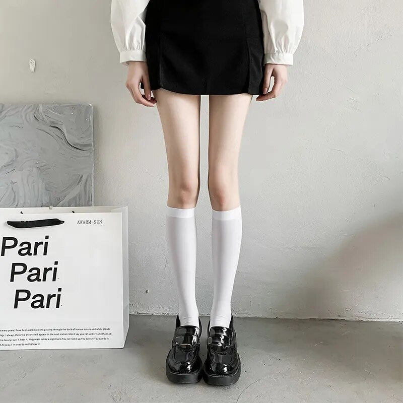 maoxiangshop Soild Color Black White Socks for Women Cute Lolita Sweet Thin Legging Ladies Girls Sexy Stockings Women