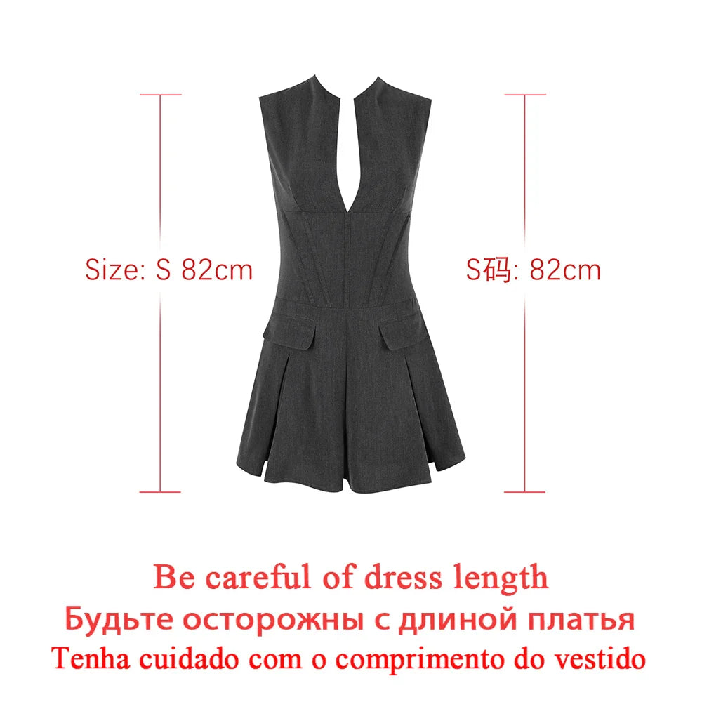 Sleeveless Blazer Dress Sexy Gray Office Lady Bodycon Corset Dress Slim Night Party Dresses Women Clothing