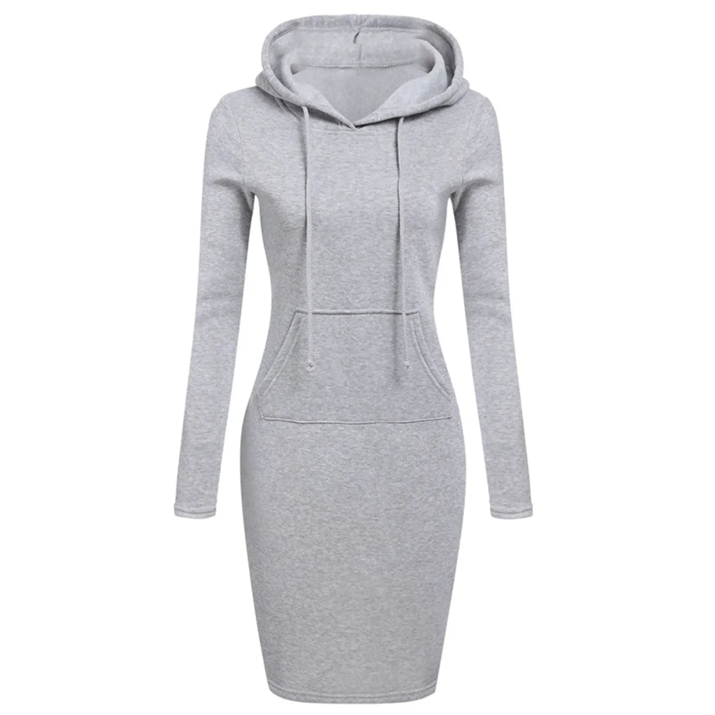 maoxiangshop Women Hoodies Winter Dresses Women Solid Color Long Sleeve Sweatshirts Bodycon Autumn Dress Women Robe Femme Knee Length Dress