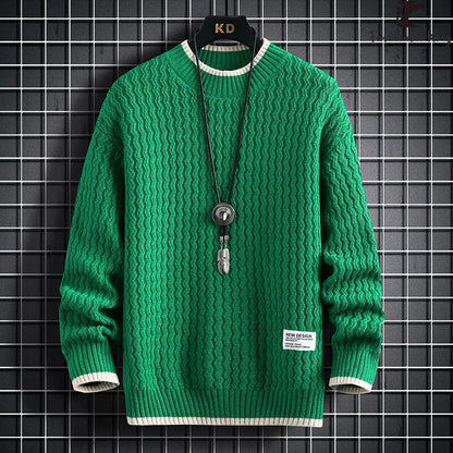 maoxiangshop Fashion Sweater Men's Knitted Stripe Pattern Pullover O-Neck Winter Sweaters
