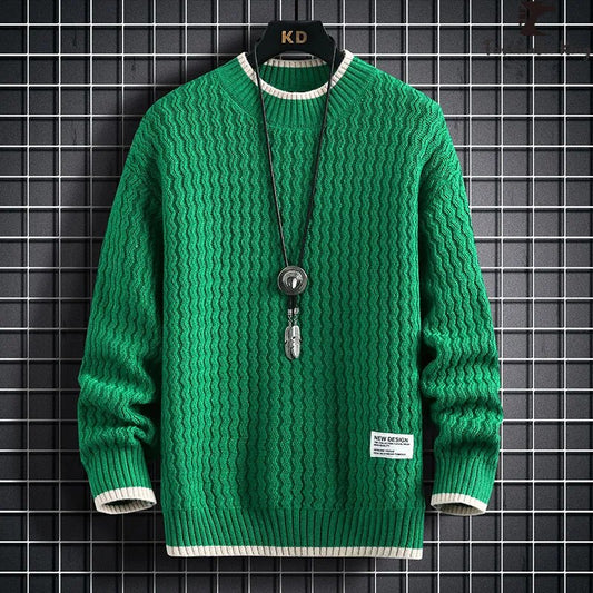 maoxiangshop Fashion Sweater Men's Knitted Stripe Pattern Pullover O-Neck Winter Sweaters