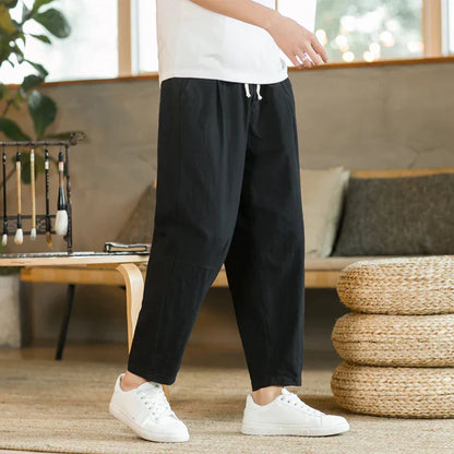 maoxiangshop Summer Men's Trousers Cotton Linen Fashion Casual Pants Solid Color Breathable Loose Shorts Straight Pants Streetwear M-5XL