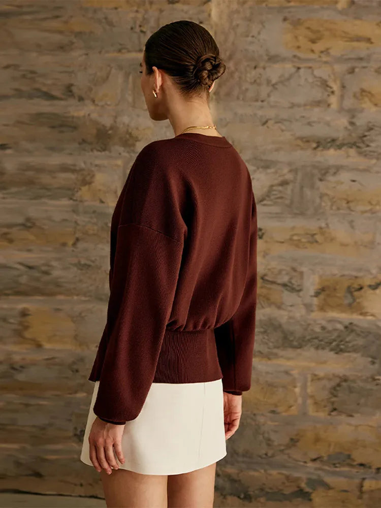 maoxiangshop  -  Vintage Brown One Button Knitted Cardigan Women Fashion V Neck Full Sleeves Cropped Sweater Autumn Elegant Lady High Street Tops