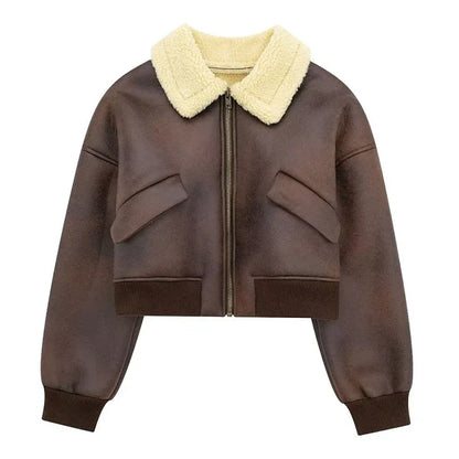 Loose Winter Leather Jacket Women 2023 New Female Vintage Lapel Faux Wool Belt Coat Thicken Warm Oversize Highstreet Outwear Top