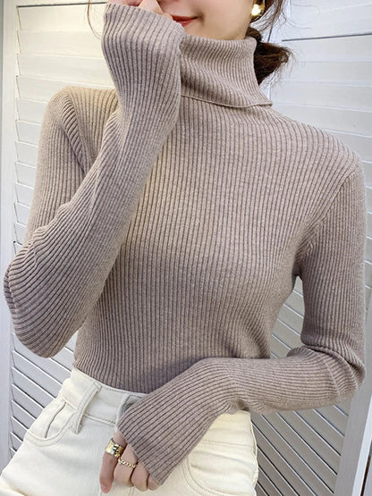 maoxiangshop New Women Pullover Turtleneck Sweater Autumn Long Sleeve Slim Elastic Korean Simple Basic Cheap Jumper Solid Color Top