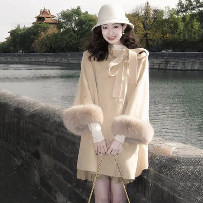 maoxiangshop  -  Autumn Elegant Woolen Coat Women Vintage Small Fragrance Long Sleeve Chic Jacket Fashion Ladies Loose Jacket Female Outerwears