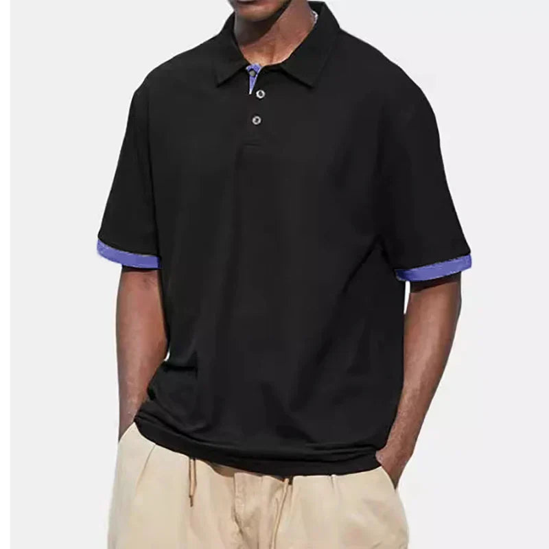 maoxiangshop New Men Short Sleeve Tshirt Summer Lapel Large Polo Shirts Large Collar Solid Color T Shirt for Men
