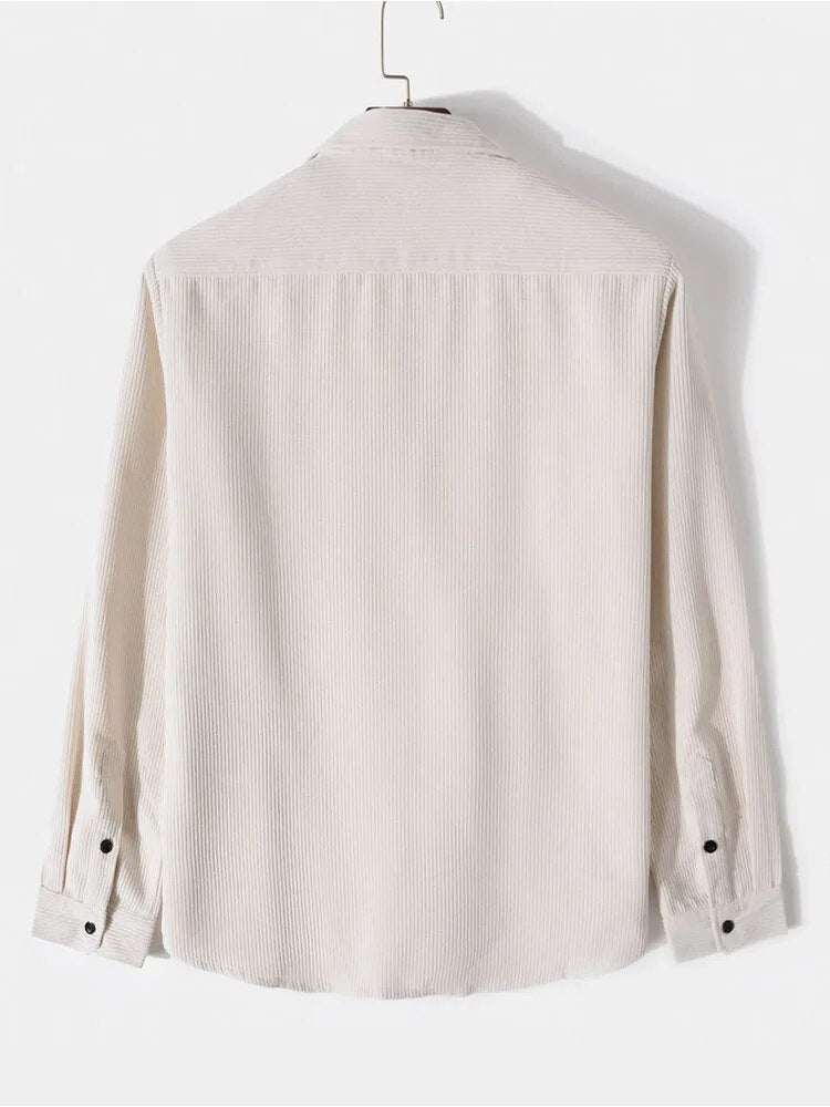 maoxiangshop Corduroy Shirts for Men Solid Long Sleeve Plain Button Blouses Unisex Streetwear Safari Style Tops y2k Shirt Z4855473