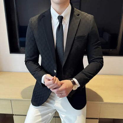 maoxiangshop Plus Size 5XL-M Luxury Checkered Slim Fit Business Blazers Mens 2024 Formal Single Button Fashion Social Party Suit Jacket