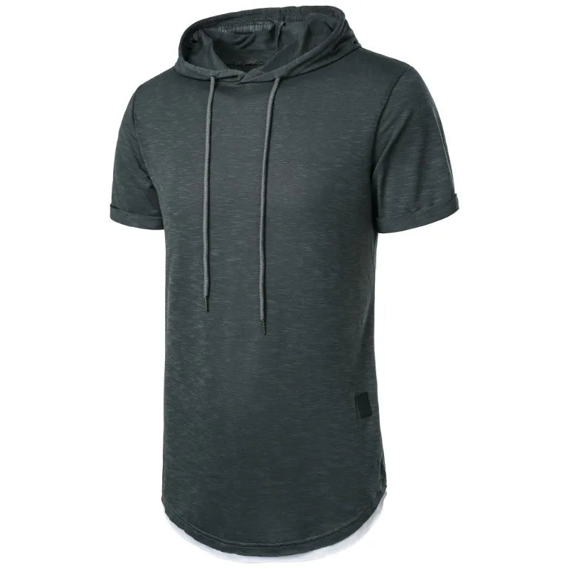 maoxiangshop Summer Hooded Sweatwear New Mens Short Sleeve Loose T-shirt Solid Color Lightweight Hoodie Fitness Breathable Collar Tops