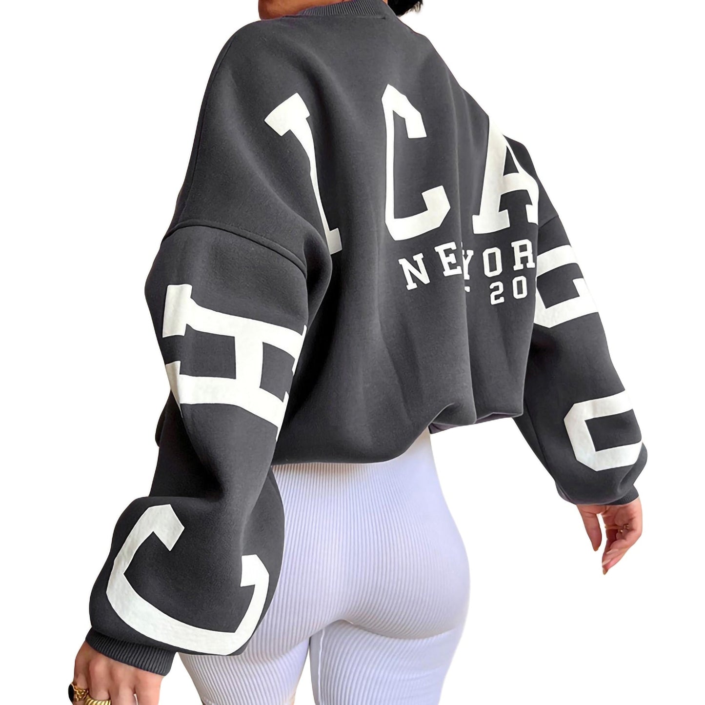 Combhasaki Women Y2K Grunge Loose Pullover Sweatshirts Letter Print Casual Thickened Long Sleeve Tops Autumn Hoodie Streetwear