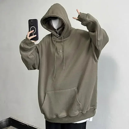 American Style Retro Design Sense Four Pointed Star High Collar Hooded Sweater for Men and Women Trend Winter Thick Top Coat