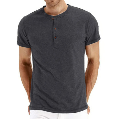 maoxiangshop Brand Quality Cotton Men T-shirt Henry Neck Fashion Design Slim Fit Solid T-shirts Male Tops Tees Short Sleeve T Shirt For Men