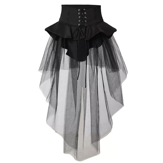 maoxiangshop Women Gothic Punk Corset Skirt Irregular Steampunk Cocktail Mermaid Tulle Belt Skirts