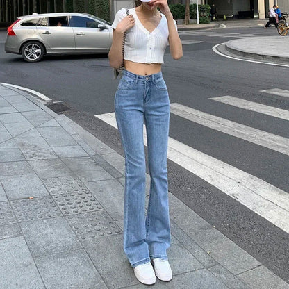 Women Spring Outfits Flare Jeans High Waist Flt Skinny Jean Femee Pants Hot Elastic Fashion Korean Y2K Denim Pant Trousers 4 Color