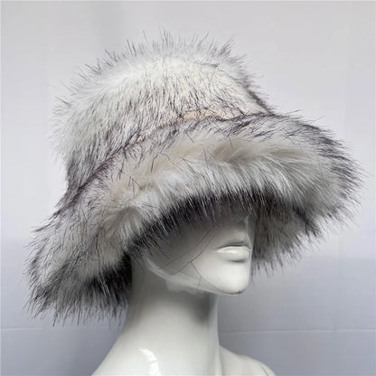 maoxiangshop  -  Luxury Ins Hot Y2k Girls Faux Fox Fur Bucket Hat Women Winter Warm Rabbit Fur Plush Fisherman Hat Cap Festival Party Ski Panama