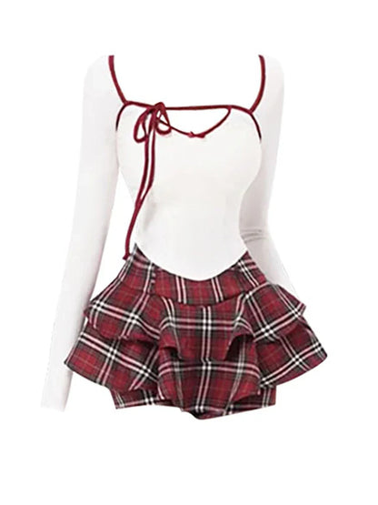 Fall Women Square Collar Skinny Crop Top Gyaru Coquette Kpop Long Sleeve T-Shirts Ballet Core 2000s Aesthetic Hot Sexy Korean