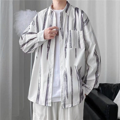 maoxiangshop Men's Clothing Turn-down Collar Handsome Long Sleeve Button Spring Summer Thin Man Printing Loose Streetwear Casual Korean