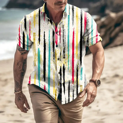 maoxiangshop Men's Shirts Holiday Hawaiian Beach Shirts Striped Print Tops Business Casual Cropped Oversized T-Shirts 5XL Designer Clothing