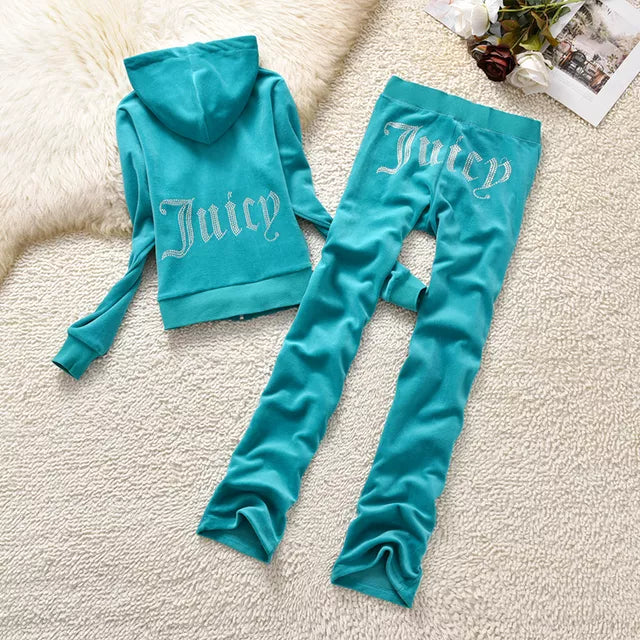 maoxiangshop 1:1 Top Quality Original Juicy Corture Tracksuit Woman Velvet Crop Female Suits Sweatshirt and Pants Set Sportswear Hoodies Suit
