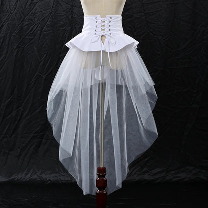 maoxiangshop Women Gothic Punk Corset Skirt Irregular Steampunk Cocktail Mermaid Tulle Belt Skirts