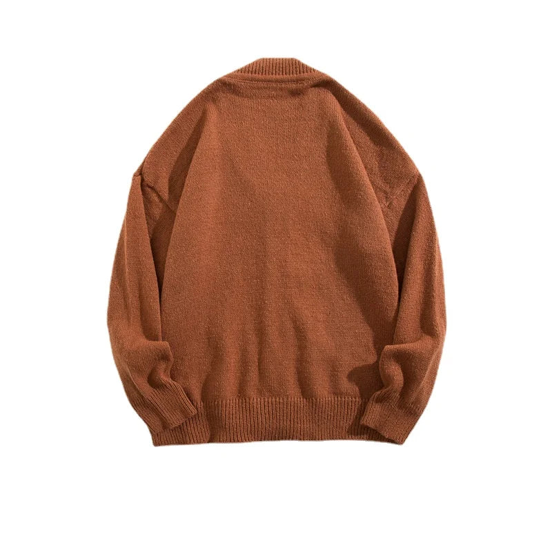 maoxiangshop Autumn Winter Men Casual V-Neck Cardigan Sweaters Solid Color Long Sleeve Outerwear Single-breasted Male Loose Knitted Coats