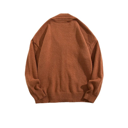 maoxiangshop Autumn Winter Men Casual V-Neck Cardigan Sweaters Solid Color Long Sleeve Outerwear Single-breasted Male Loose Knitted Coats