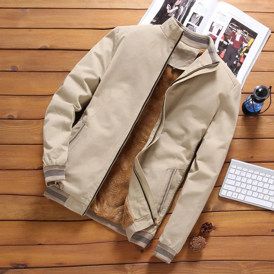 maoxiangshop Autumn Winter Fleece Jacket Men Coat Jackets Solid Color Fashion Casual Coat Khaki Black Military Baseball Coats Clothing