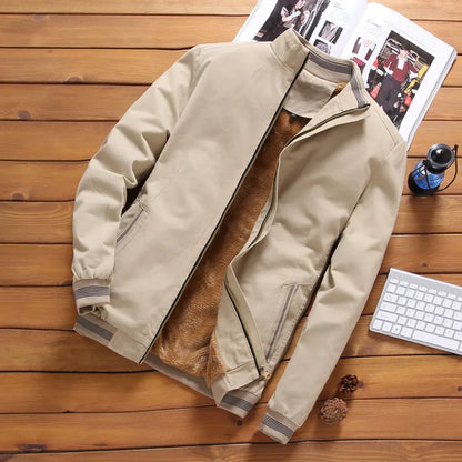 maoxiangshop Autumn Winter Fleece Jacket Men Coat Jackets Solid Color Fashion Casual Coat Khaki Black Military Baseball Coats Clothing