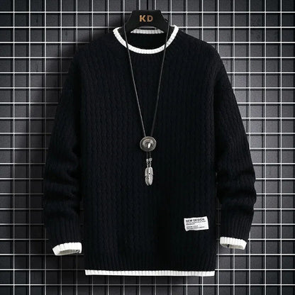 maoxiangshop Fashion Sweater Men's Knitted Stripe Pattern Pullover O-Neck Winter Sweaters