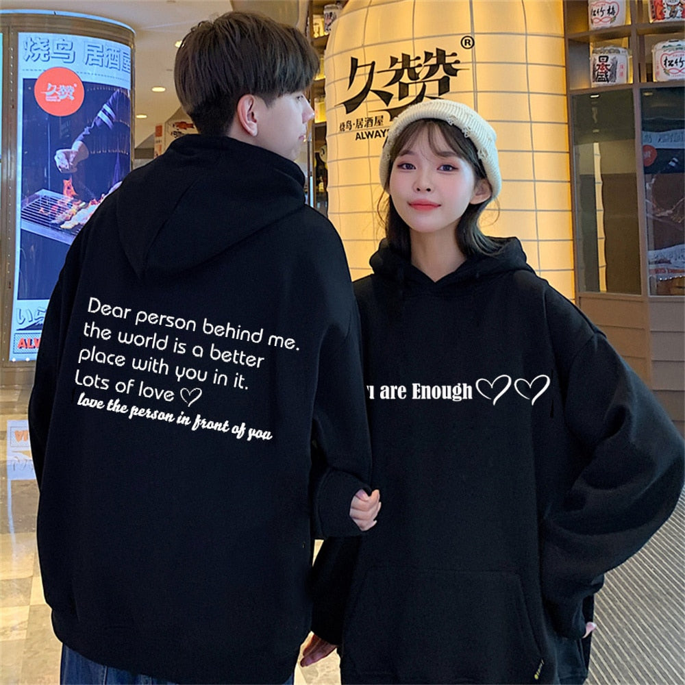 maoxiangshop 600g Cotton Top Quality Autumn Winter Fleece Long Sleeve Pullovers Dear Person Behind Me Hoodie Couple Family Love Romantic Gift