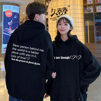 maoxiangshop 600g Cotton Top Quality Autumn Winter Fleece Long Sleeve Pullovers Dear Person Behind Me Hoodie Couple Family Love Romantic Gift