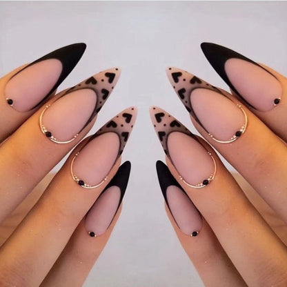 24Pcs False Nails With Glue Almond Pink Butterfly Design Detachable Rhinestones Acrylic Fake Nails long stiletto Press On Nails