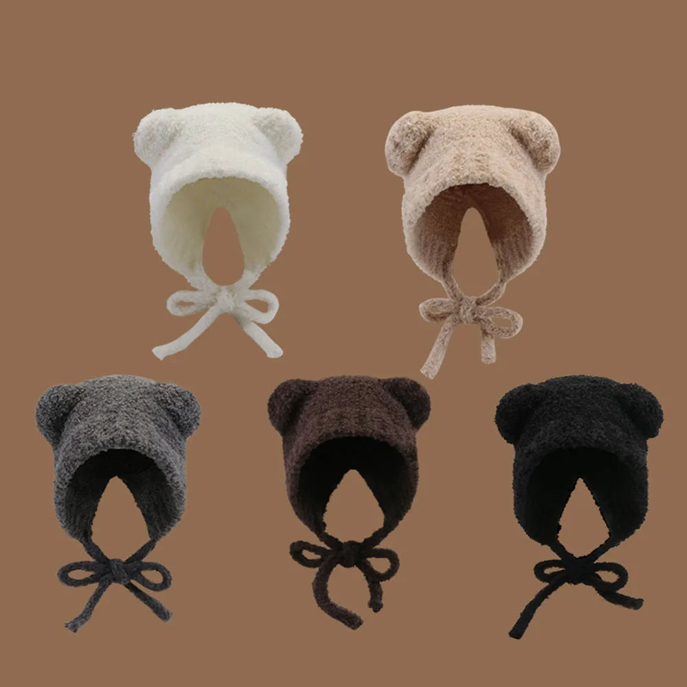 maoxiangshop new Lambhair Winter Harajuku y2k Beanies Knitted Hat Women Lace up Warm Thick Hip Hop Skullcap Short Hat Unisex Basic Cap bomber