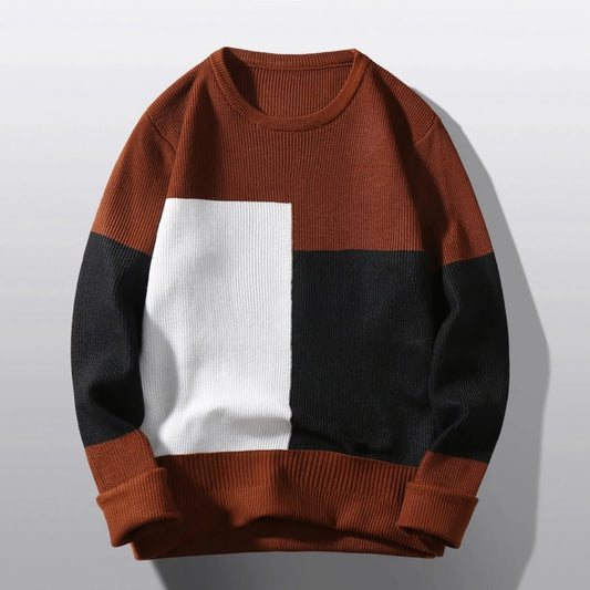 maoxiangshop Men's Sweater Korean Fashion Color Block O Neck Pullover Sweaters Oversize Bottom Knitting Blouse Knitted свитер мужской